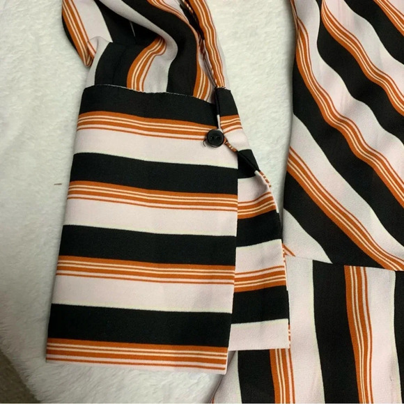 Chelsea 28 top size small fun white/black/orange striped top fun sleeves - Picture 9 of 10
